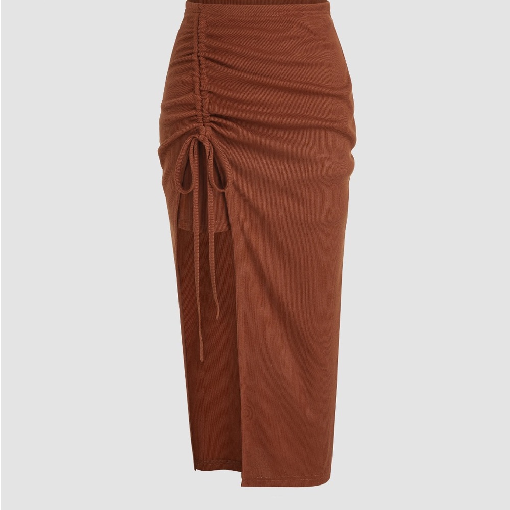 Cider Drawstring Brown Midi Skirt